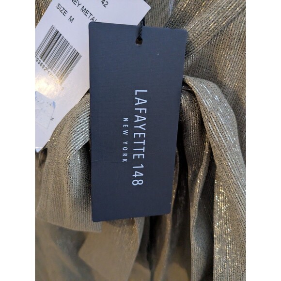 NWT Lafayette 148 Bryon Tie Neck Blouse Honey Gold  Metallic Sz M - Picture 9 of 11